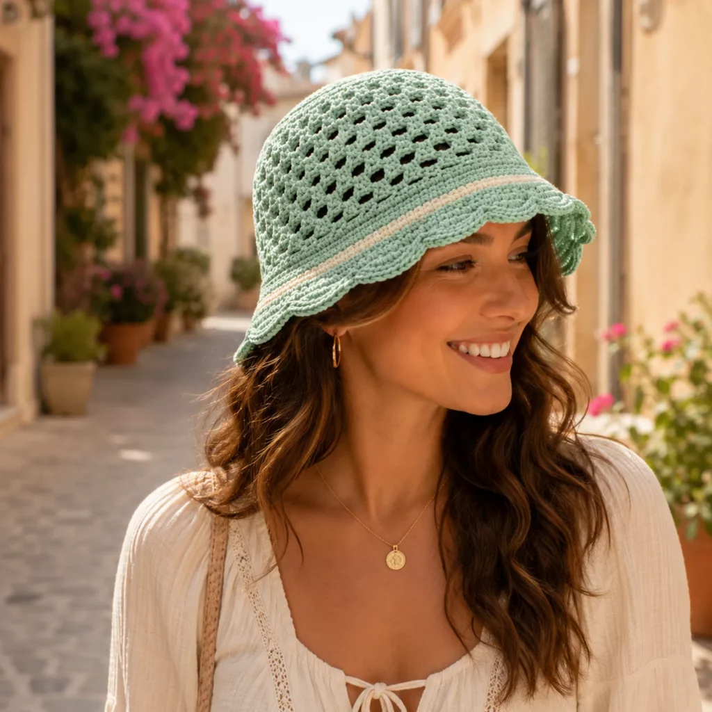 Lace Crochet Bucket Hat Pattern (Free)- Easy Summer Sun Hat With Openwork Sides and Cute Scalloped Brim 2_result