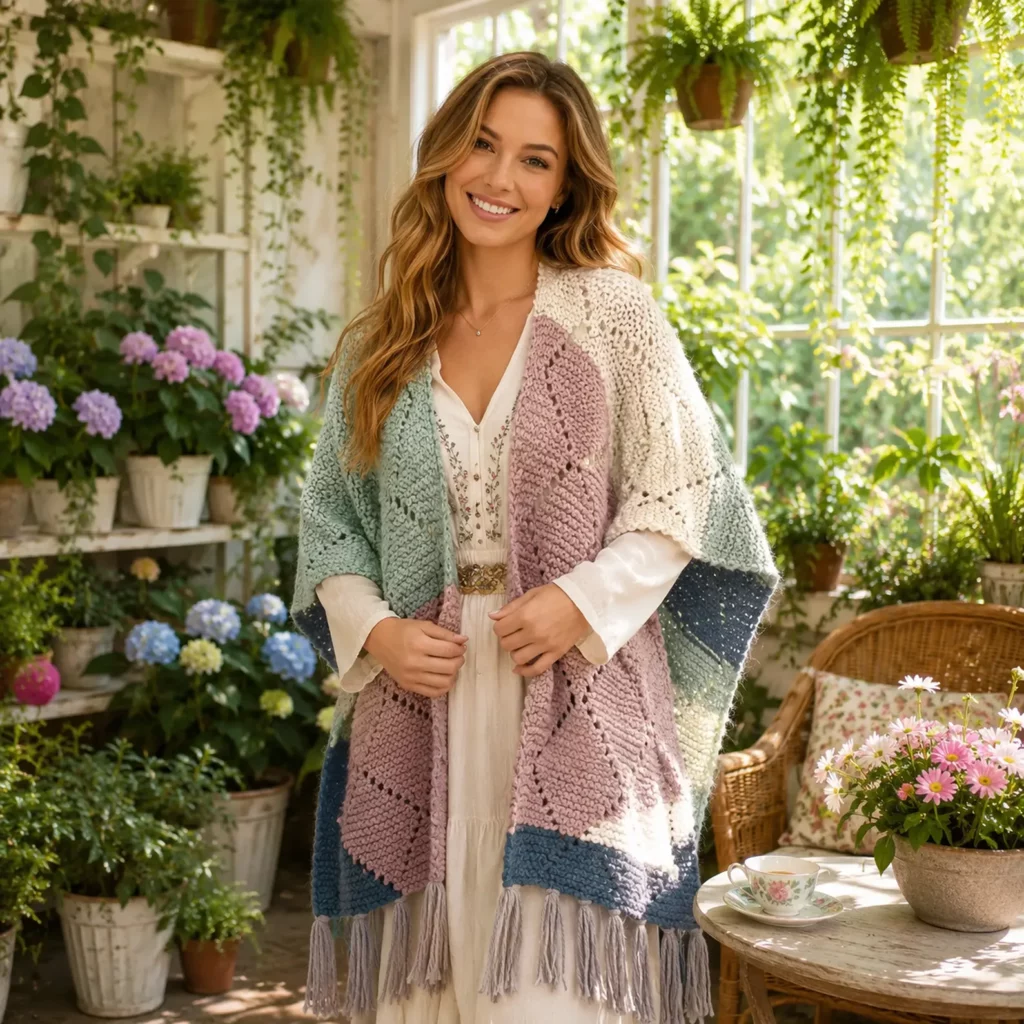 Cozy Patchwork Crochet Pattern for a Boho Fringe Ruana Wrap 2_result