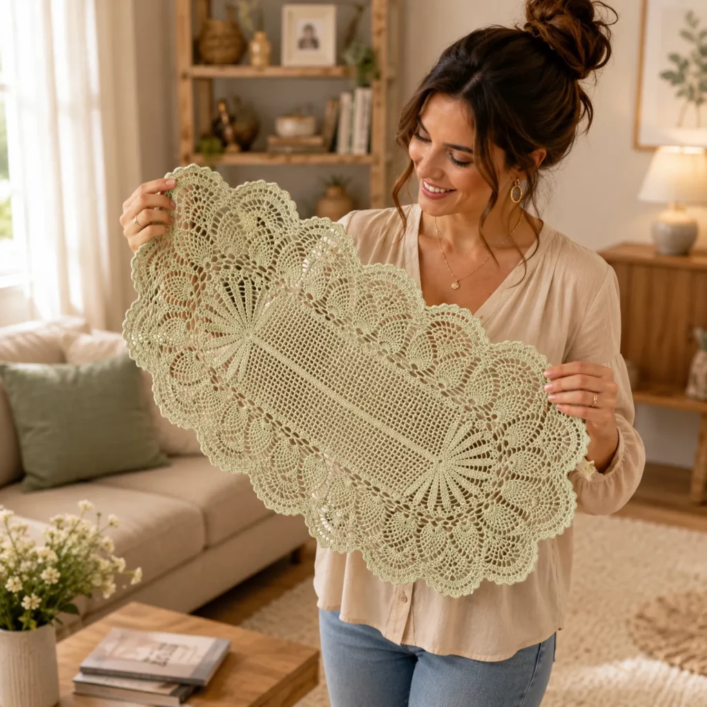 Elegant Lace Table Runner Crochet Pattern (Free)- Heirloom Filet Center With Pineapple Fans and Scalloped Edging 1_result