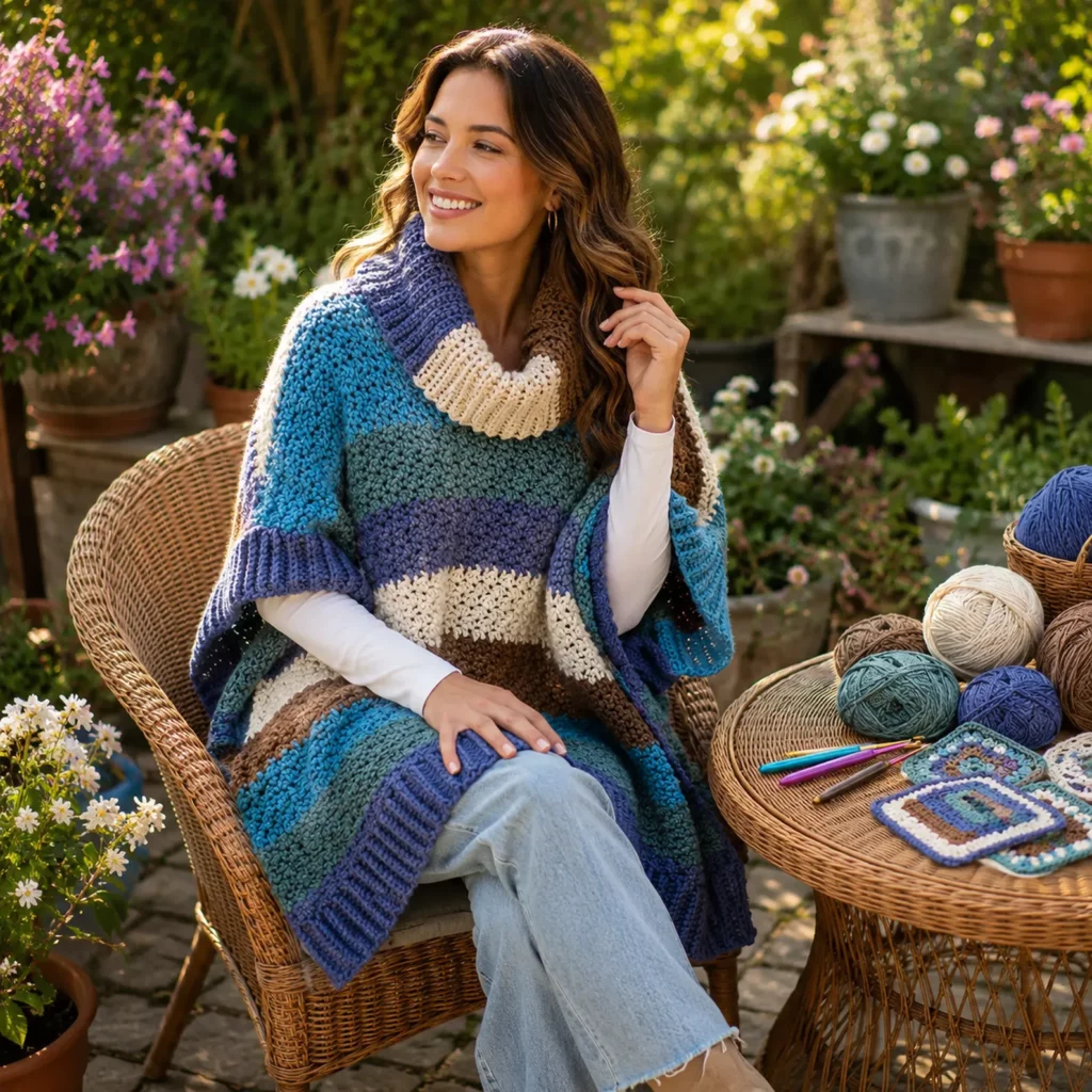 Cozy Color Block Crochet Poncho Pattern – A Stylish and Comfortable Layer for Every Season 1_result