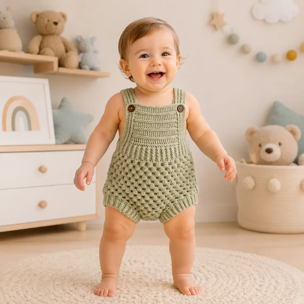 Cute Baby Crochet Pattern for a Textured Bubble Stitch Romper_result