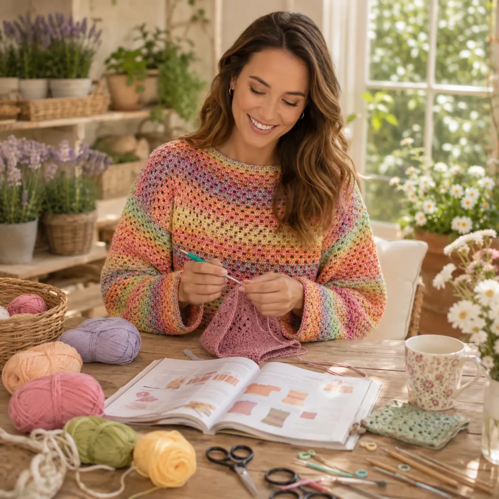 Colorful Crochet Pattern for a Cozy Women's Striped Pullover Sweater 2_result