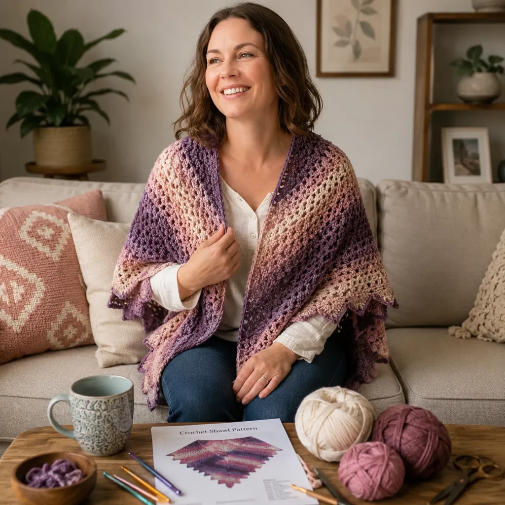 Easy Crochet Pattern for a Stunning Striped Scalloped Shawl_result