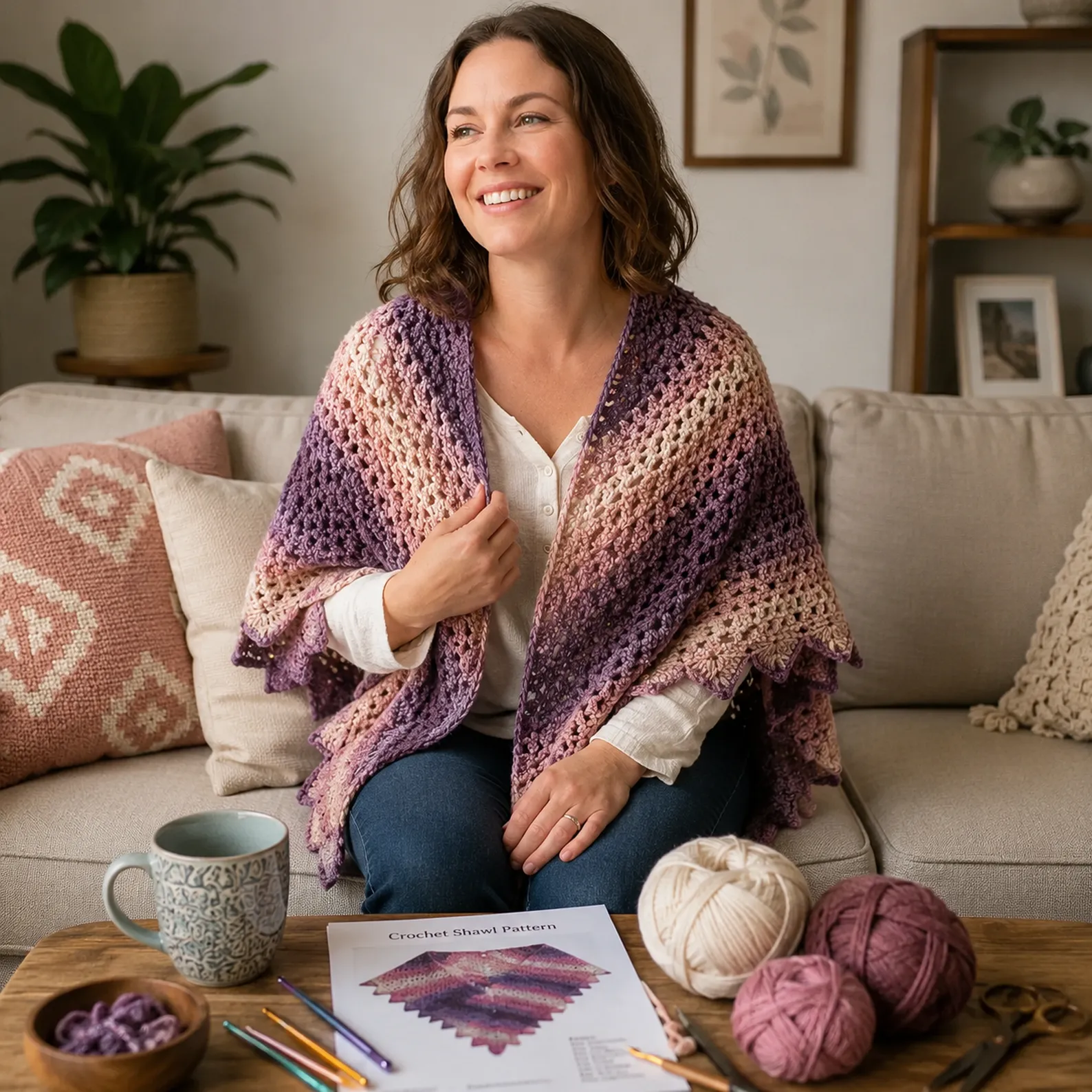 Easy Crochet Pattern for a Stunning Striped Scalloped Shawl_result