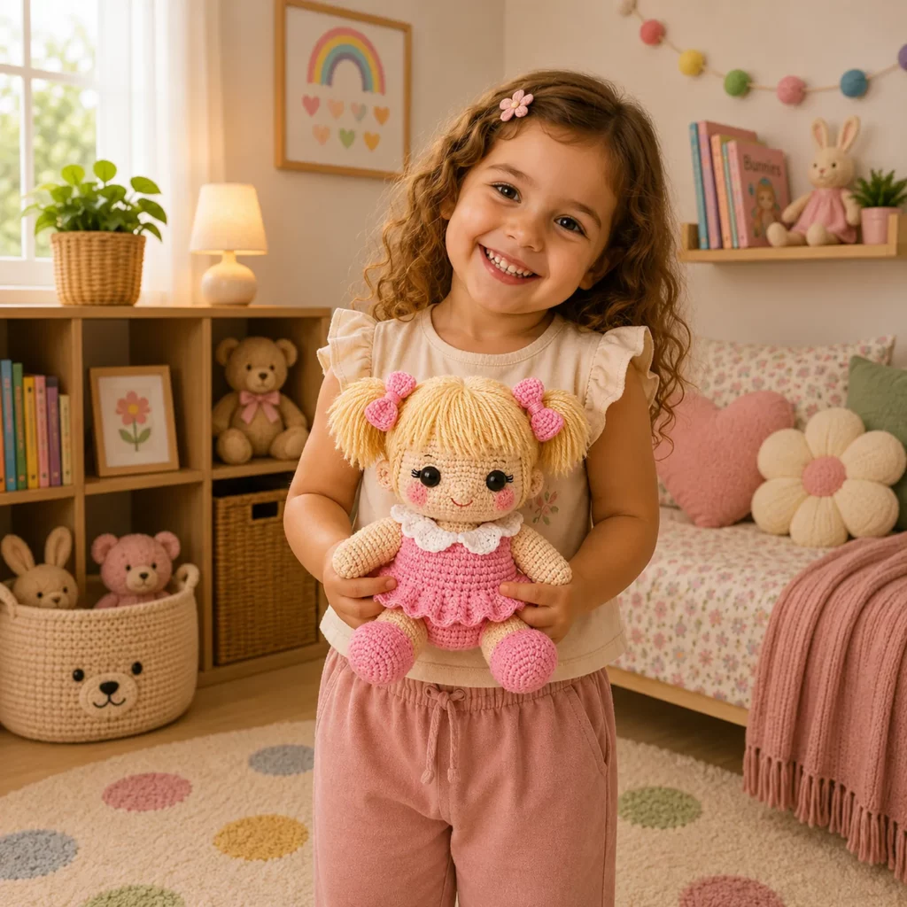 Crochet Doll Amigurumi Crochet Pattern With Pigtails, Pink Dress, and Sweet Ruffle Collar_result