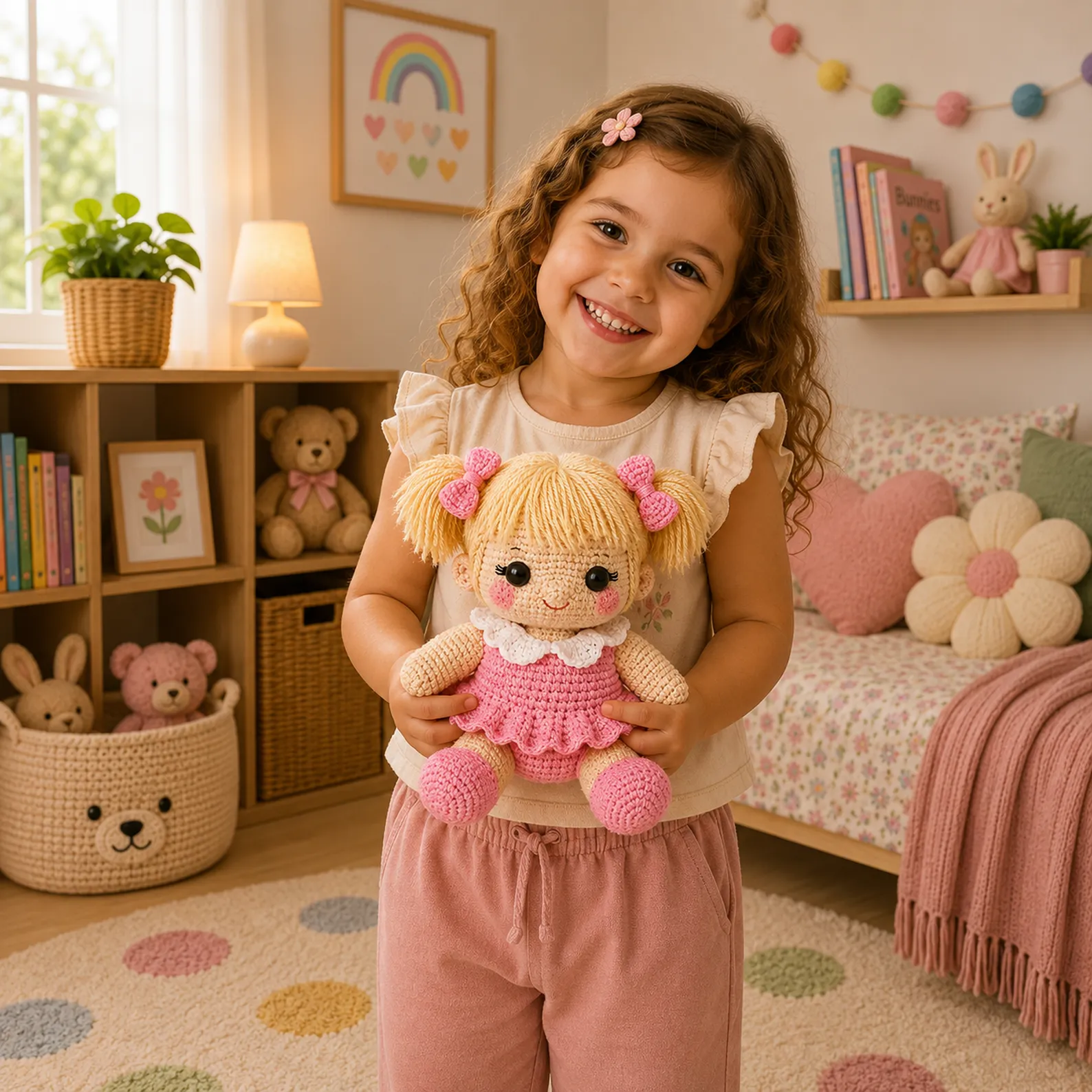Crochet Doll Amigurumi Crochet Pattern With Pigtails, Pink Dress, and Sweet Ruffle Collar_result