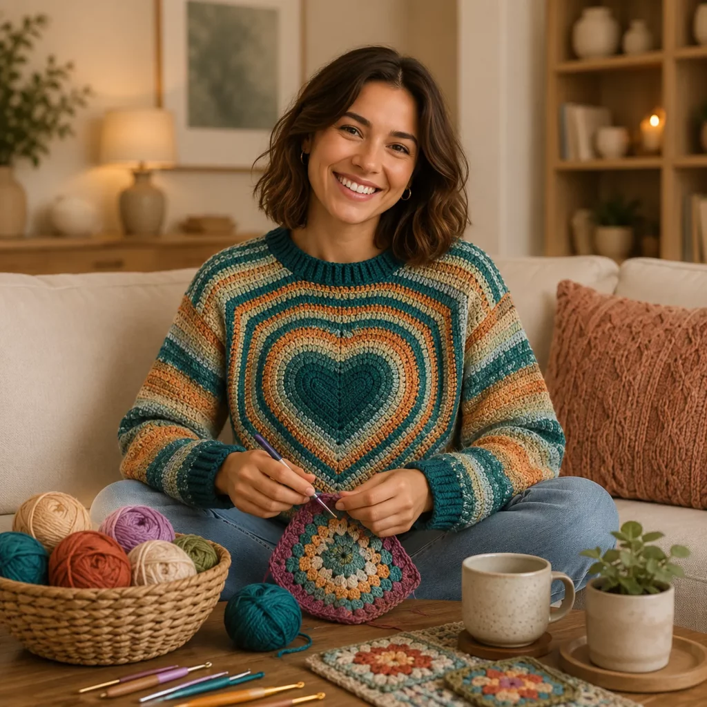 Charming Heart Motif Crochet Pattern for a Women's Cozy Sweater 1_result