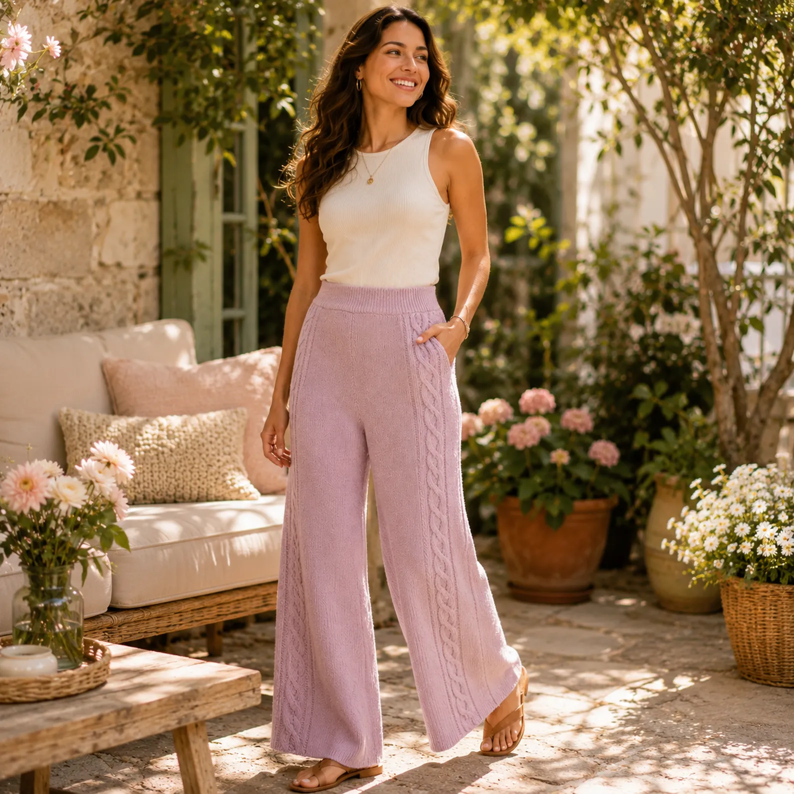 Wide Leg Crochet Pants Crochet Pattern With Side Cables and a High Waist Fit