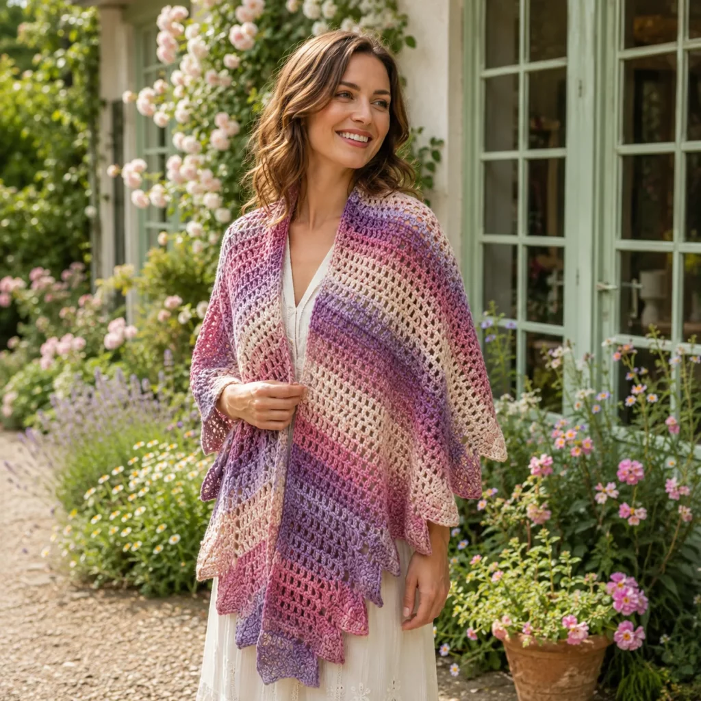 Easy Crochet Pattern for a Stunning Striped Scalloped Shawl 2_result