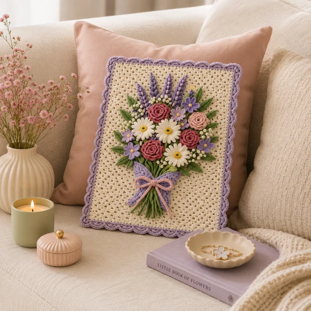 Crochet Bouquet Blanket Panel Crochet Pattern With 3D Flowers, Scalloped Border, and Gift-Ready Charm 3_result