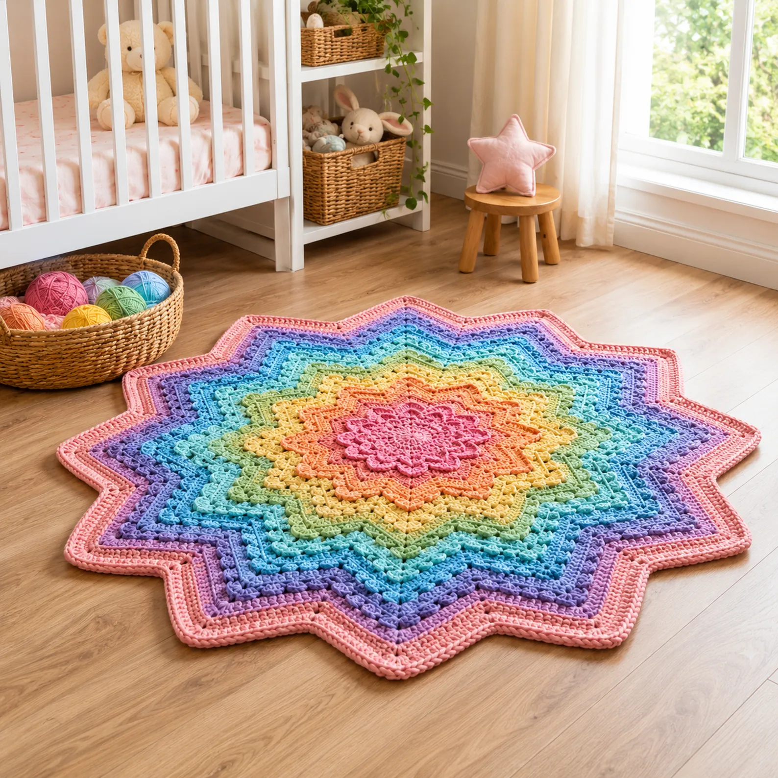 Starburst Baby Play Mat Crochet Pattern (Free): A Stunning 12-Point Floor Blanket With Puff Texture and Wavy Scallop Edges