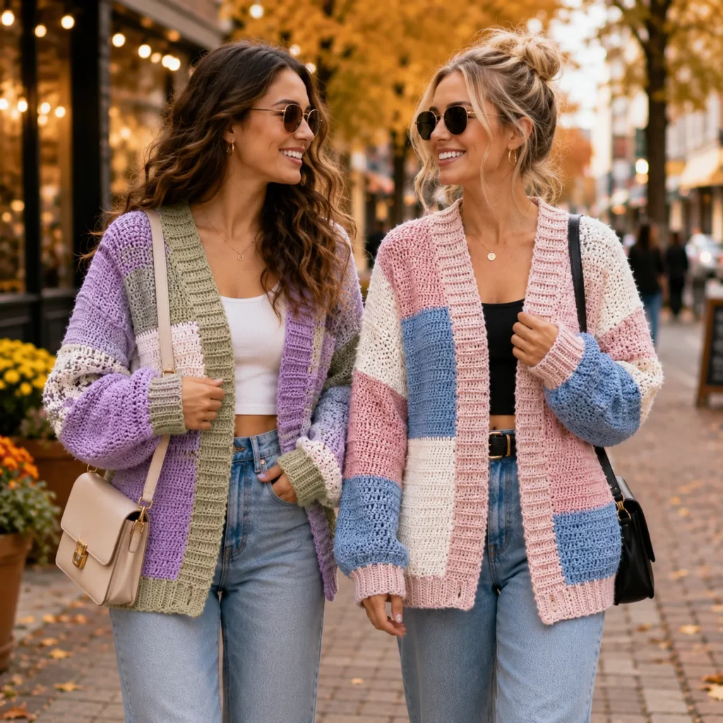 Cozy Checkerboard Patchwork Crochet Cardigan Pattern 1