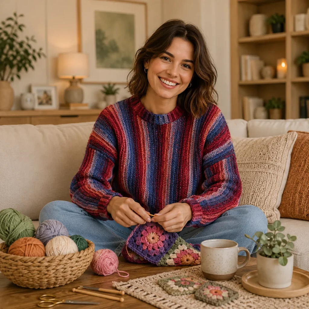 Vibrant Crochet Pattern for a Women's Multicolor Ribbed Sweater 1_result