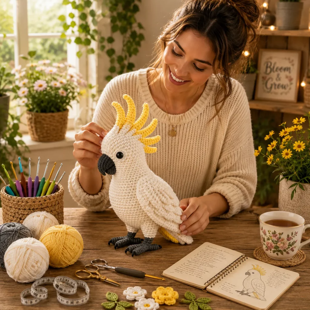 Cockatoo Amigurumi Crochet Pattern With Yellow Crest, Layered Wings, and Curved Beak 1_result