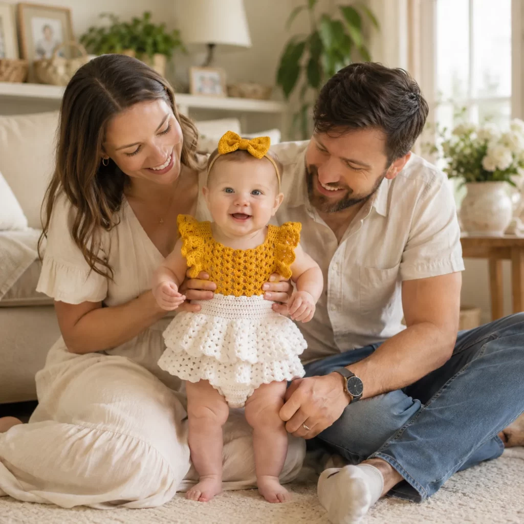 Adorable Baby Crochet Pattern for a Ruffled Summer Romper Dress 2_result