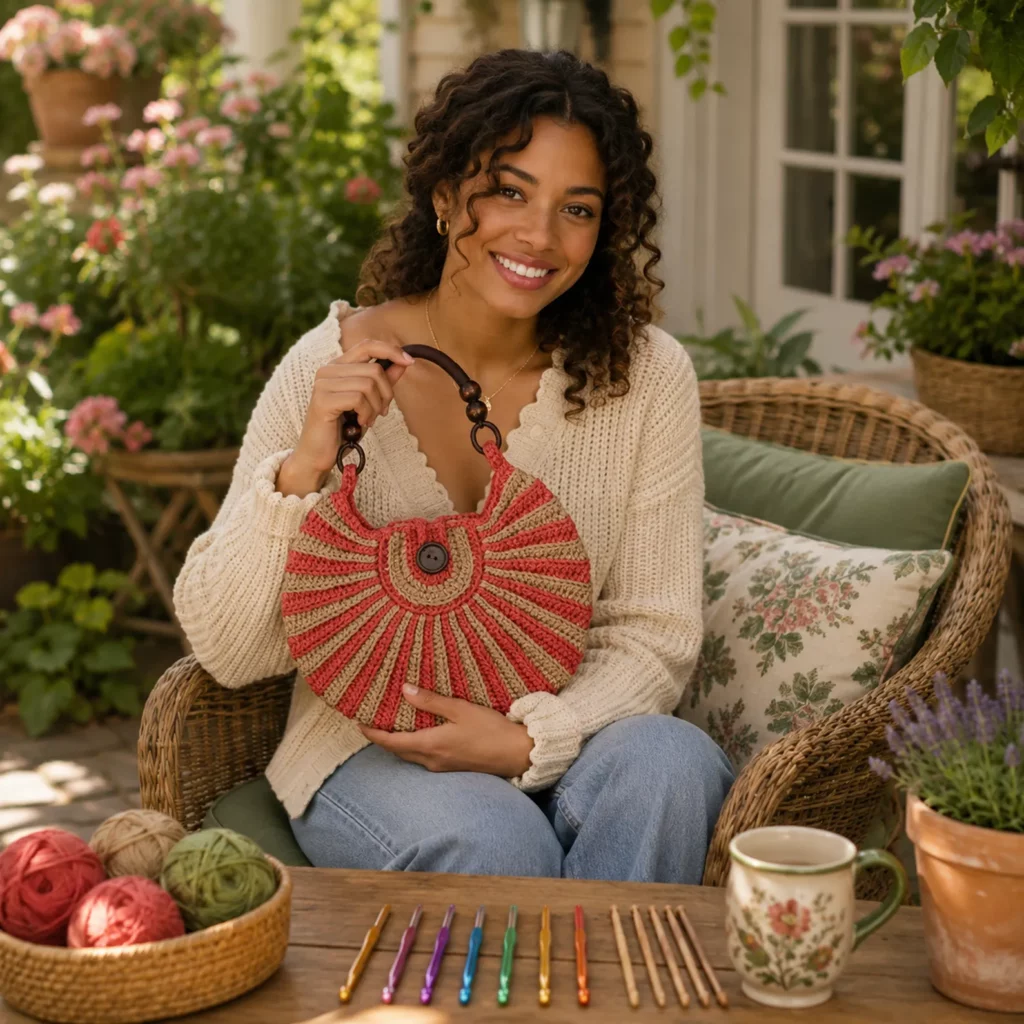 Round Sunburst Crochet Handbag Pattern (Free)- A Stylish Retro Boho Bag for Everyday Use 1_result