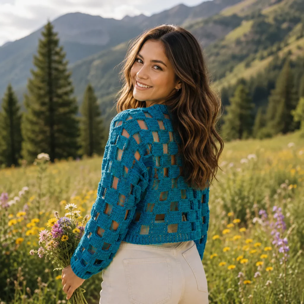 Woven Mesh Crochet Sweater Pattern (Free)- A Modern Openwork Pullover with Statement Sleeves_result