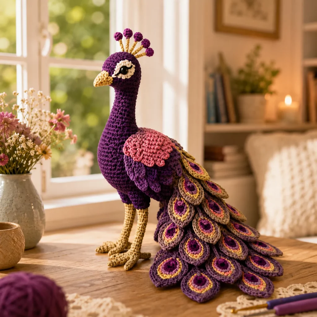 Peacock Amigurumi Crochet Pattern With Feather Tail Eyes and Elegant Long Neck_result