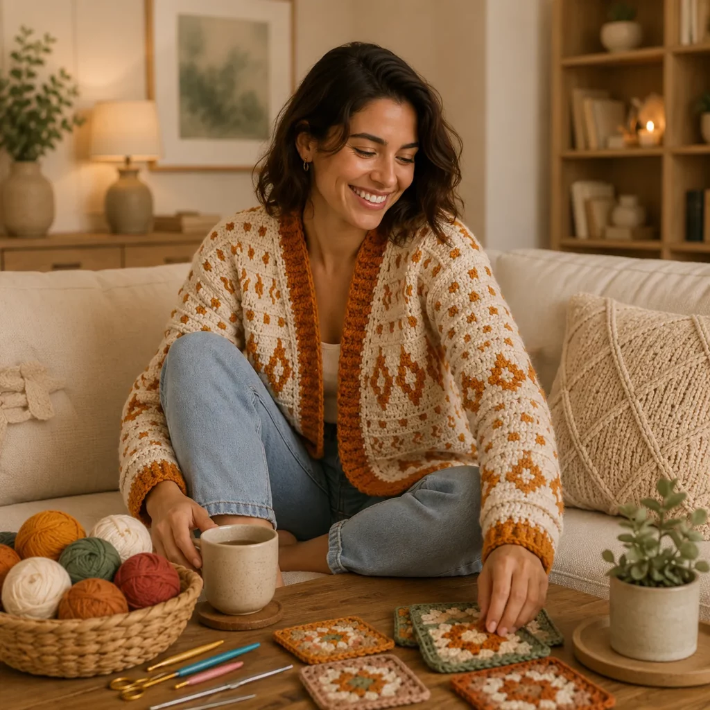 Elegant Fair Isle Inspired Crochet Pattern for a Women's Boho Cardigan_result