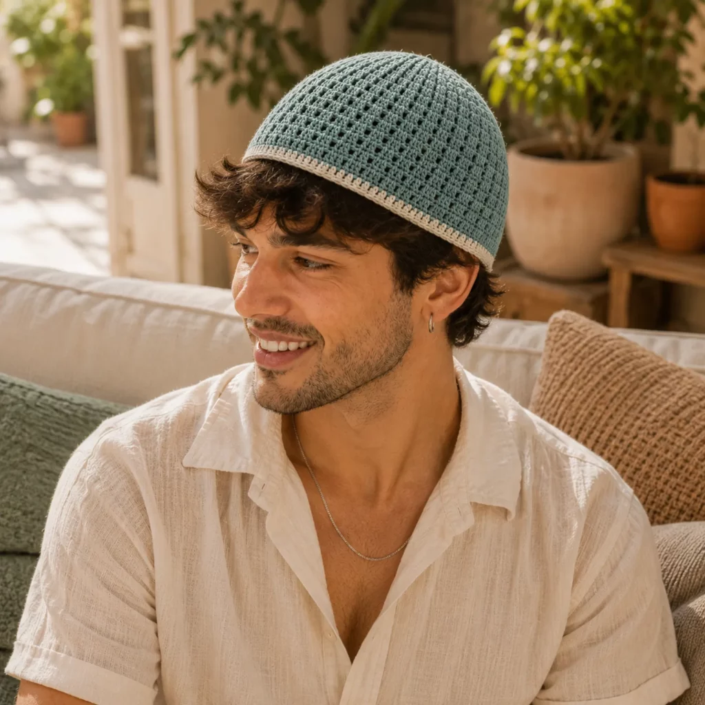 Crochet Skullcap Beanie Pattern (Free)- Easy Men’s Kufi-Style Hat With Clean Texture and Two-Color Band 2_result