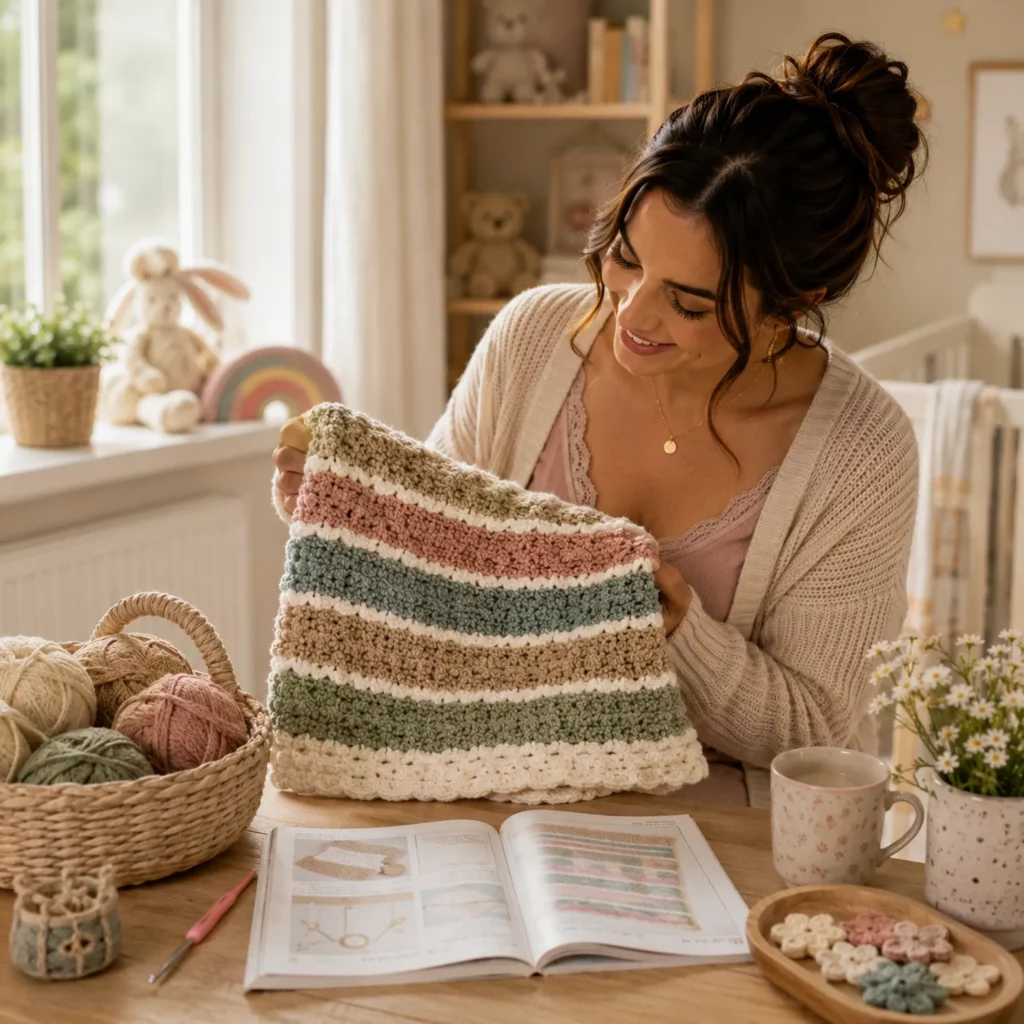 Textured Striped Baby Blanket Crochet Pattern (Free)- Cozy Puff-Stitch Stripes With Clean White Dividers 1_result