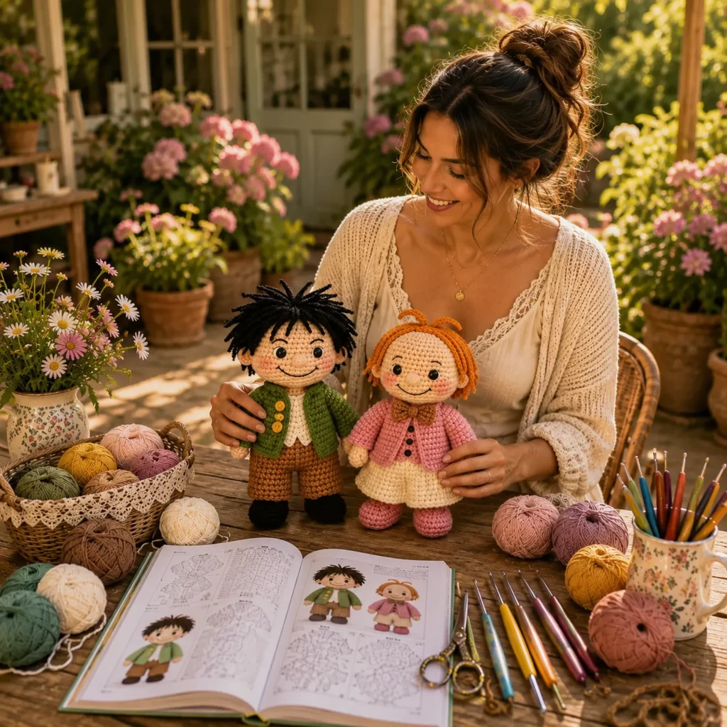Crochet Pattern for Best Friend Amigurumi Dolls (Free)- Cute Matching Outfits With Cardigans, Bow Tie, and Yarn Hair_result
