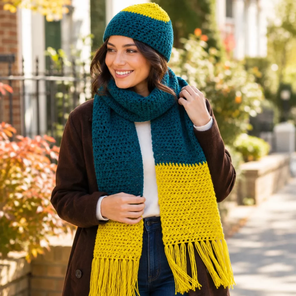 Cozy Color Block Crochet Hat and Scarf Pattern – A Stylish Winter Set for Beginners_result_result