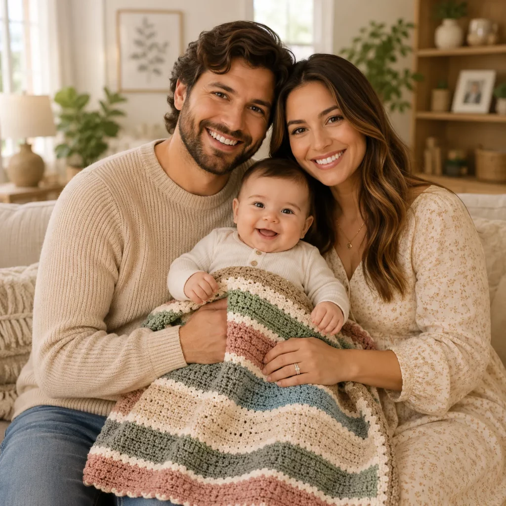 Textured Striped Baby Blanket Crochet Pattern (Free)- Cozy Puff-Stitch Stripes With Clean White Dividers_result