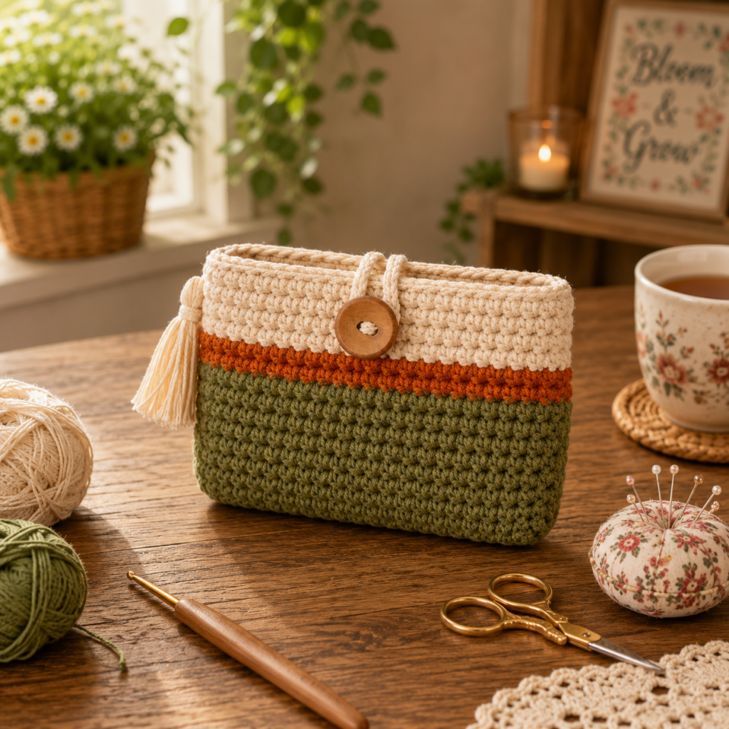 Easy Crochet Pattern for a Color Block Mini Wallet With Button Loop and Tassel 3